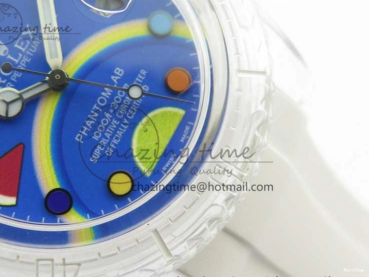 MiroTime 0123 Submariner Phantomlab Transparent KZF Best Edition Blue Fruit Dial on White Rubber Strap VR Classic 2563
